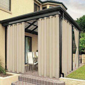 Waterproof Outdoor Curtains for Patio, Premium Thick Privacy (Cream) 53Wx84L